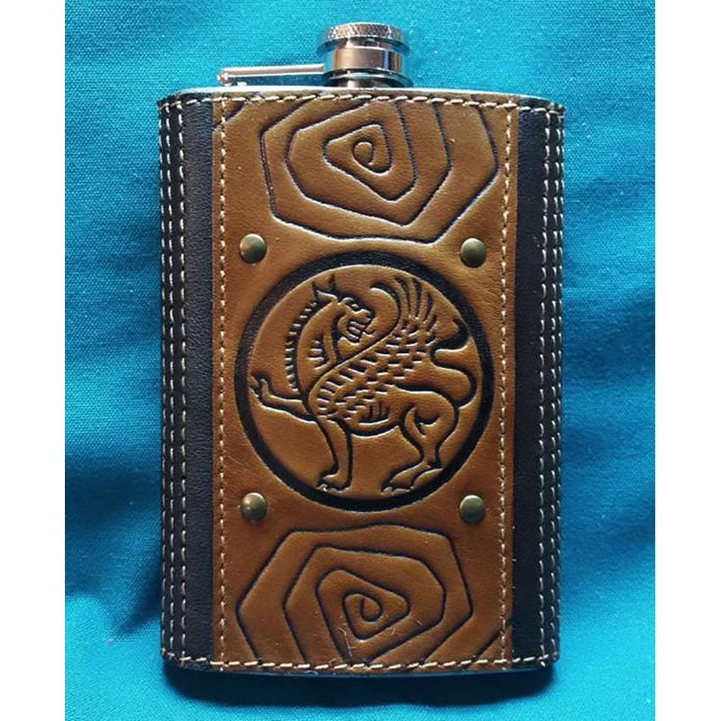 Фляга для алкоголю handmade Грифон brown leather