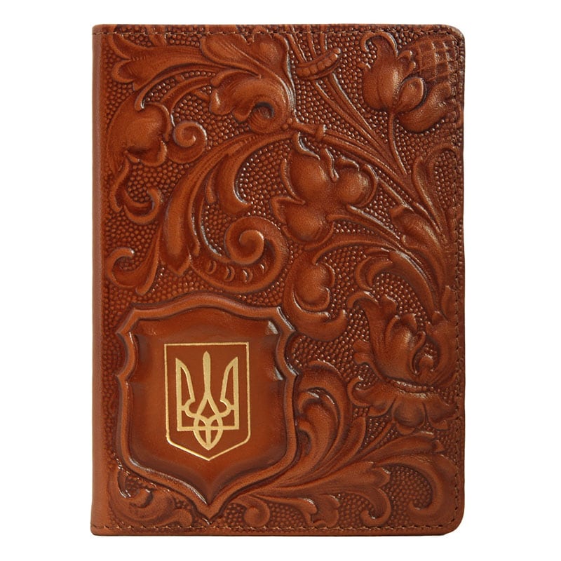 Обложка для паспорта кожаная Калина brown leather