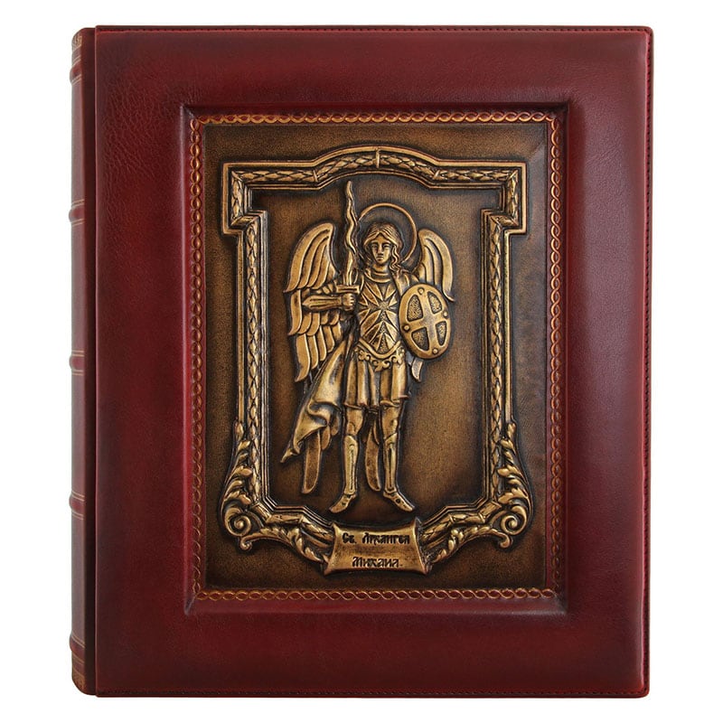 Фотоальбом в кожаном переплете Архангел Михаил brown leather