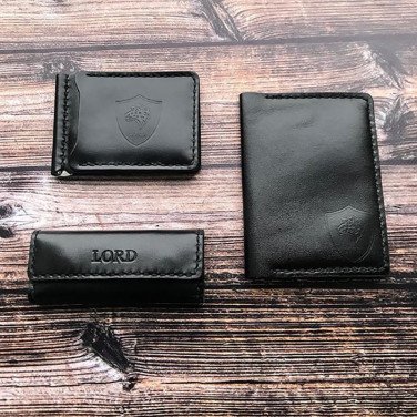 Подарунковий набір аксесуарів для чоловіків Laconic Style Black Leather